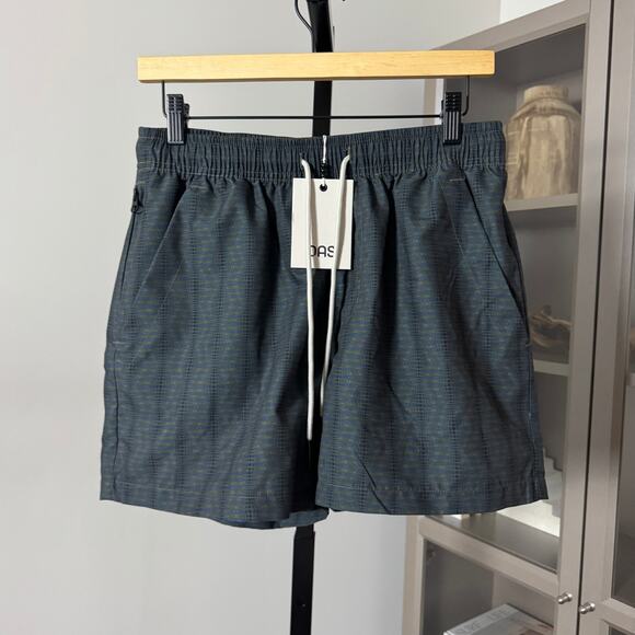 OAS Getrick Blue Green Lizard Pattern Swim Shorts Small NEW Lined Striped Trunks - Picture 2 of 7